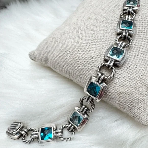 David Yurman .925 Blue Topaz Renaissance Chain Bracelet - Picture 1 of 8
